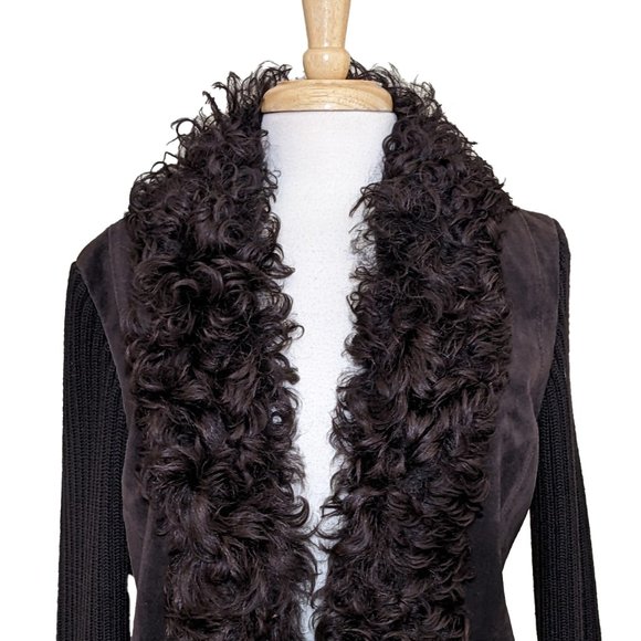 Vintage DANA BUCHMAN Suede/Wool Open Jacket/Coat + Lamb Fur Collar - Picture 3 of 6